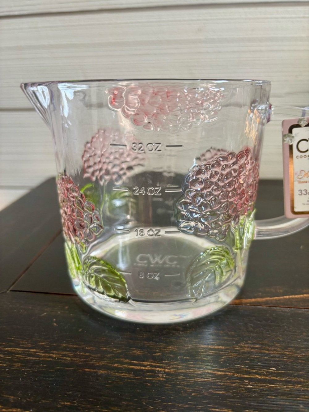 CWC Glass Measuring Cup 33oz ~ 4 Cups Pink HYDRANGEA Design NEW Microwaveable - Picture 2 of 7
